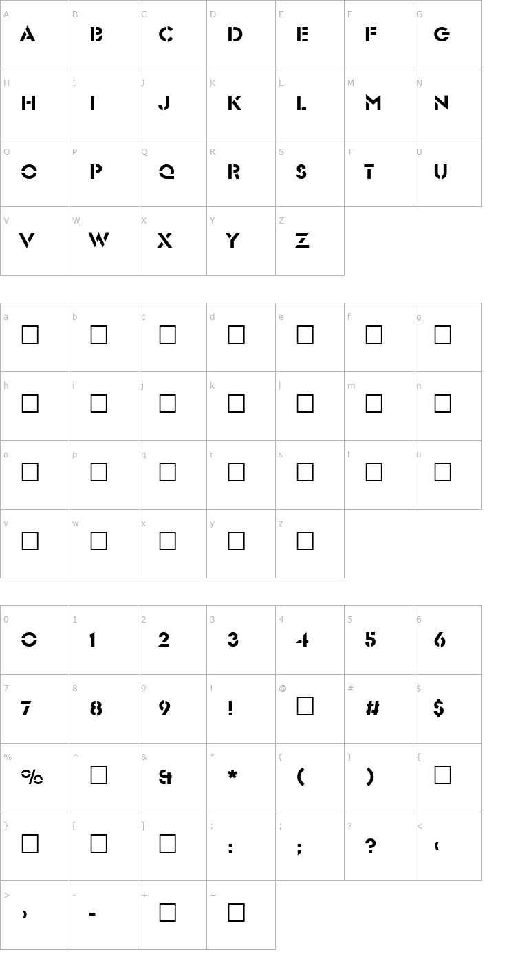 Character Map GlaserBroken Regular Font