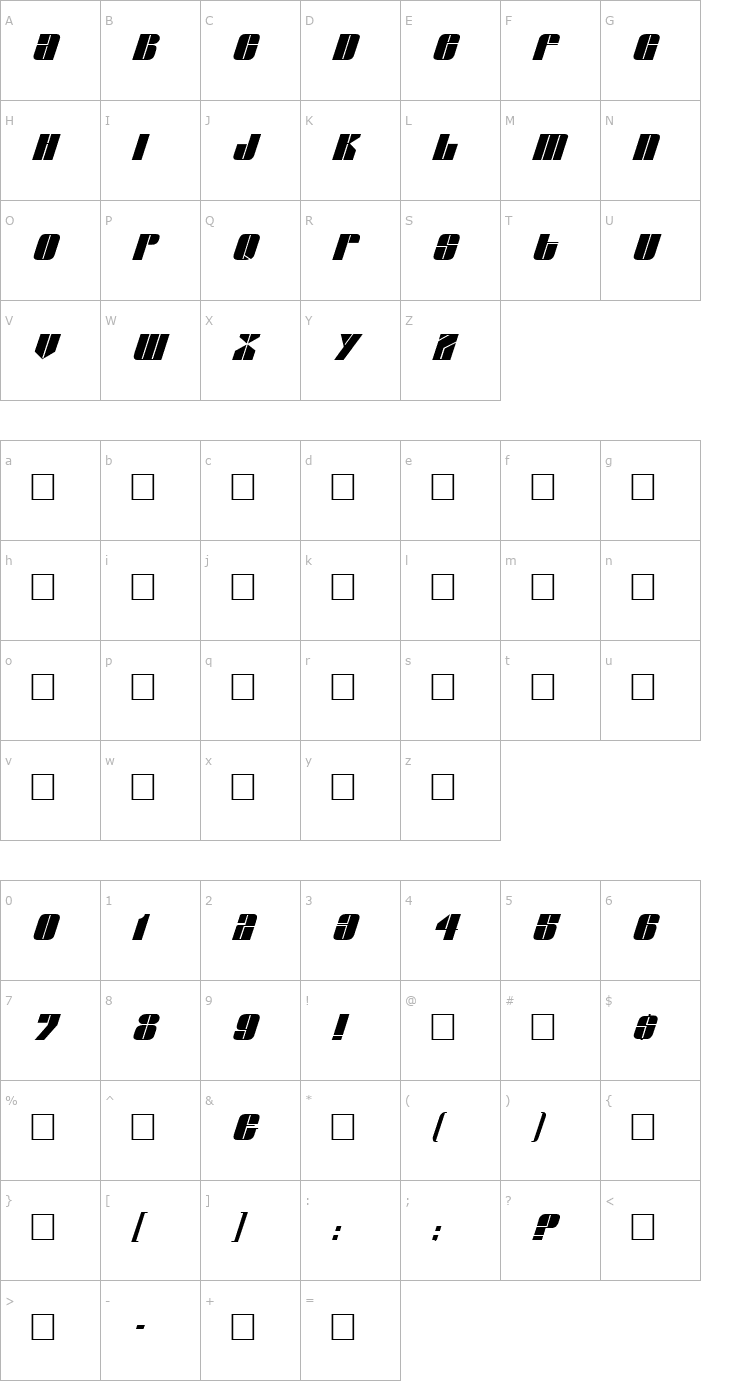 Character Map GlaserItalic Font