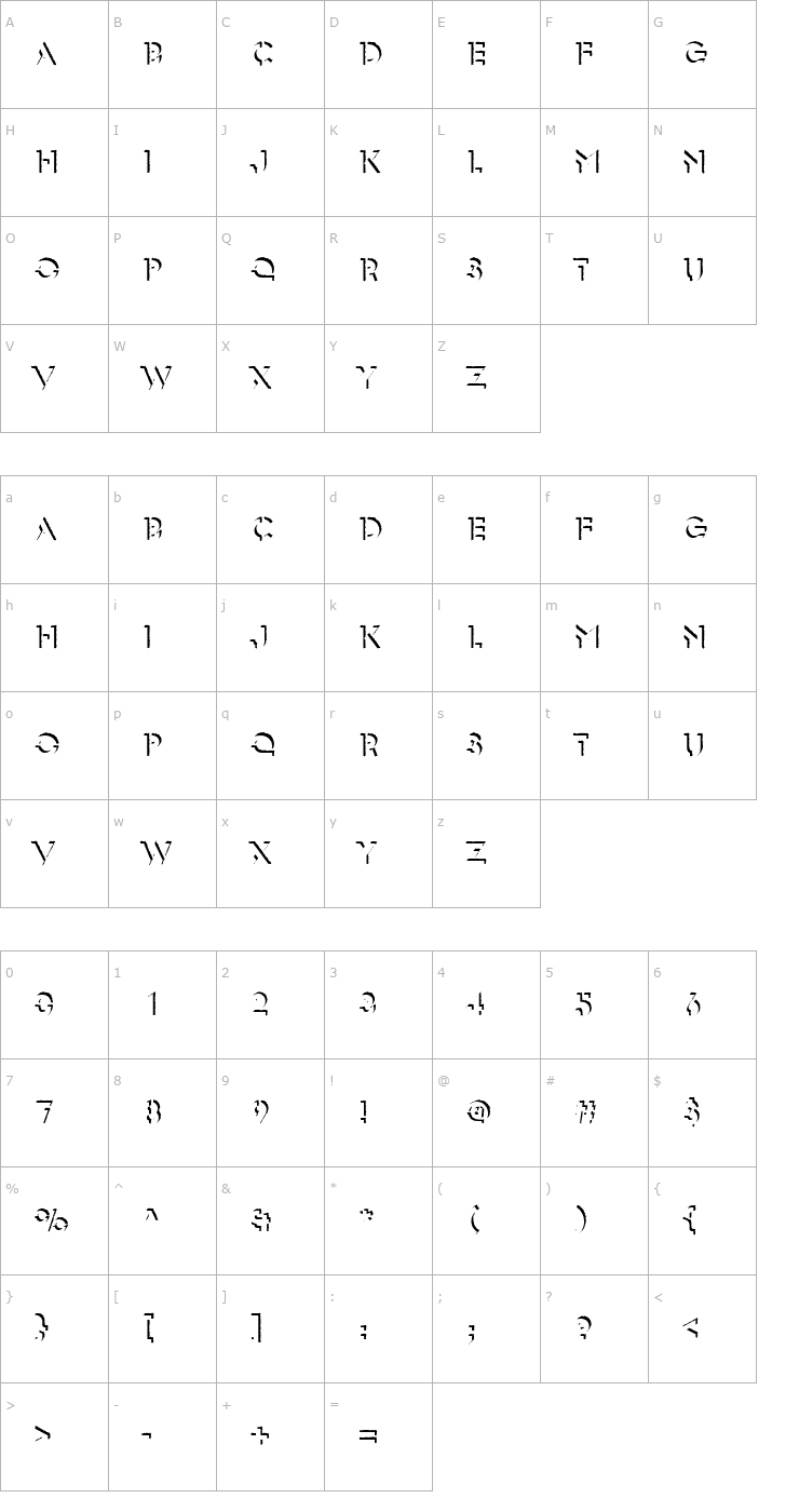 Character Map GlaserSteOnlShaD Font