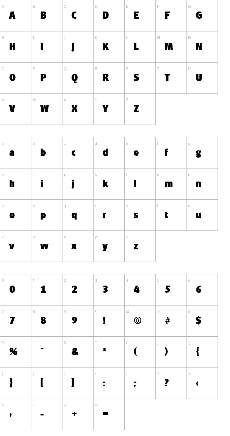Character Map Glasgow-ExtraBold Font