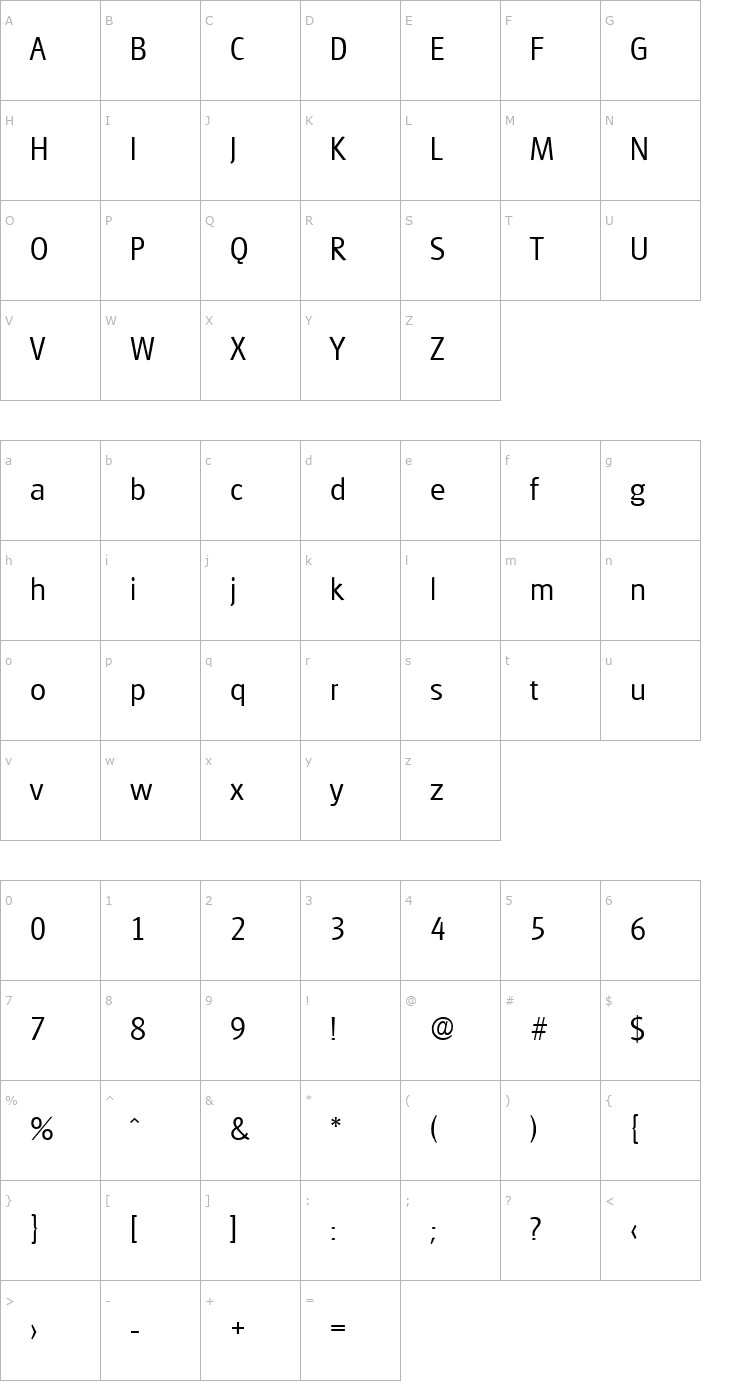 Character Map Glasgow-Light Font