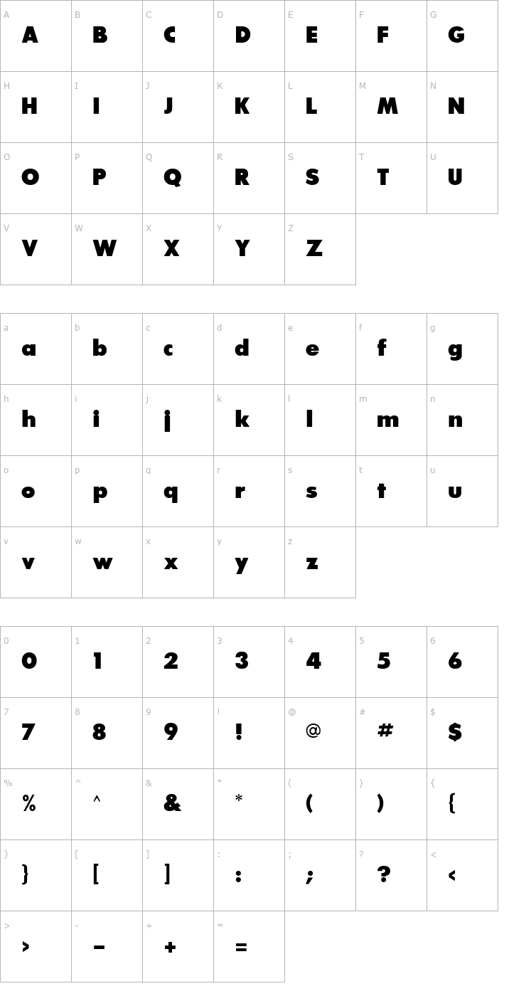Character Map Glasnost Extra Bold Font