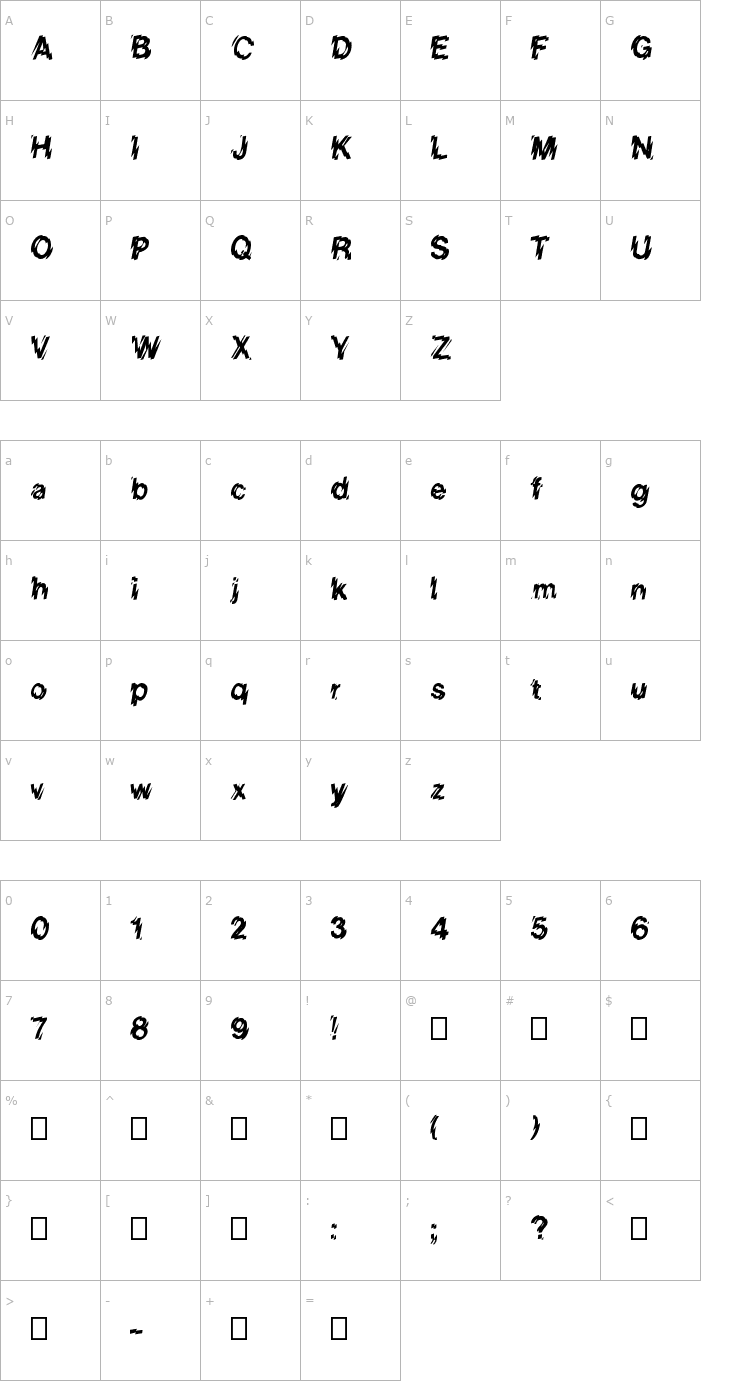 Character Map Glass Houses Font