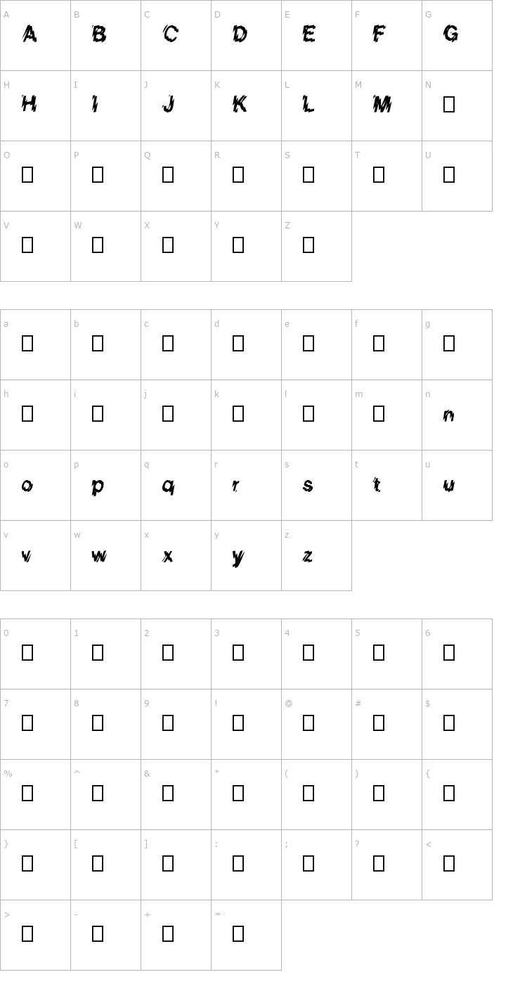 Character Map Glass Houses (Trial) Font