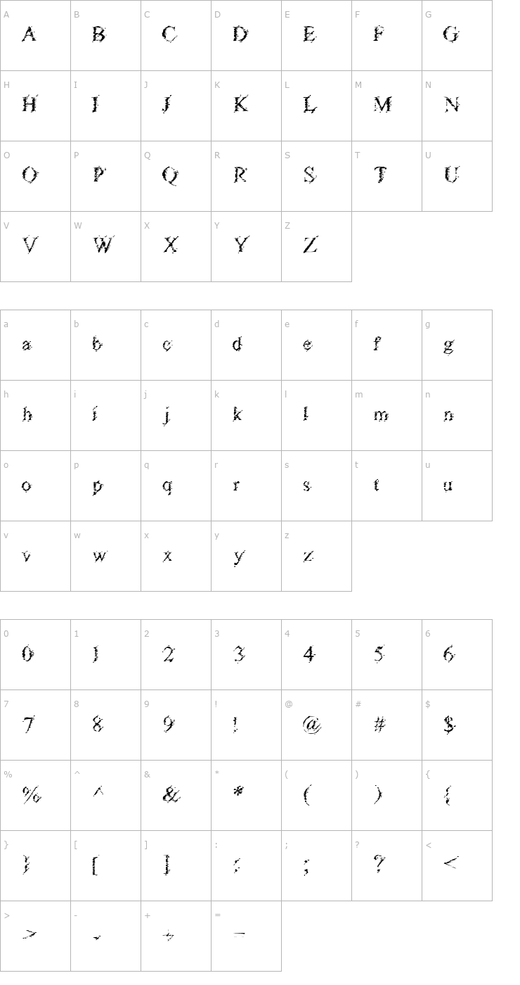 Character Map Glass Sandwich Font