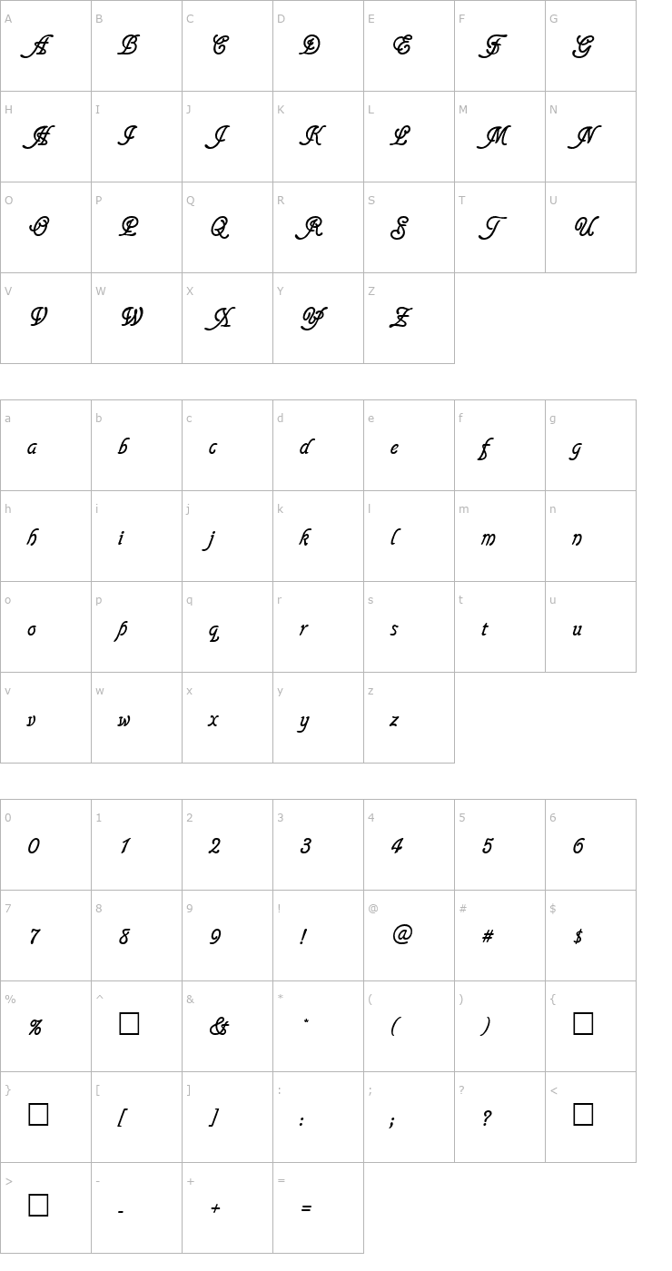 Character Map Glasshouse Regular Font
