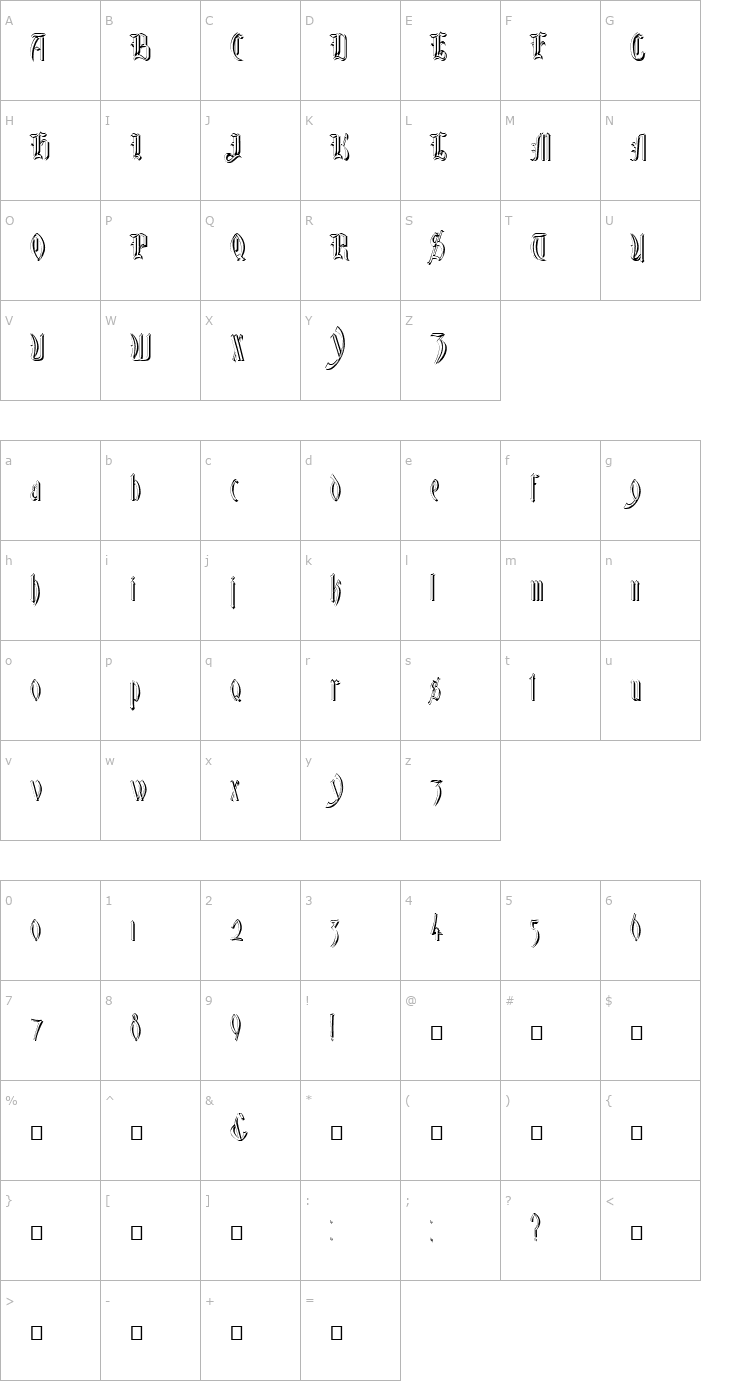 Character Map Glastonbury Shadow Font