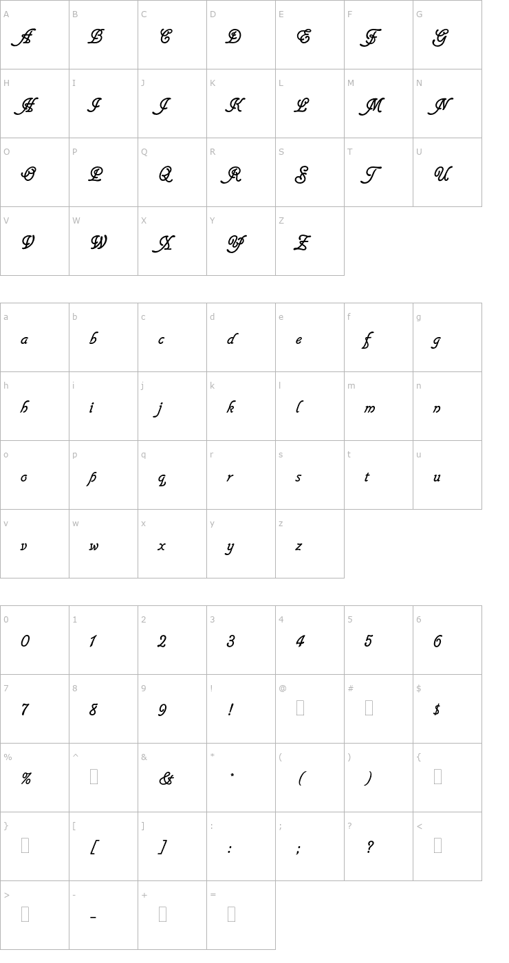 Character Map GlastonburyPlain Font
