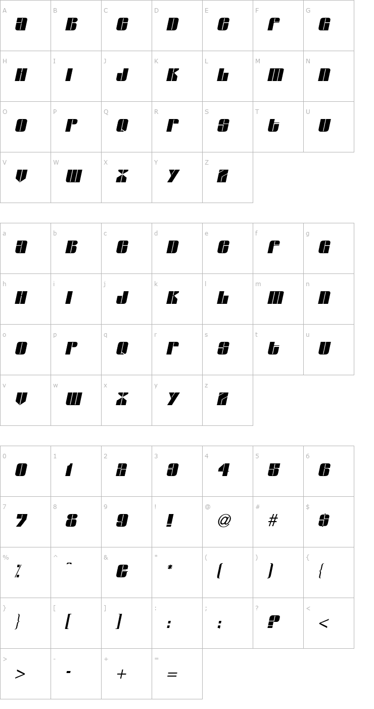 Character Map Glaze Italic Font