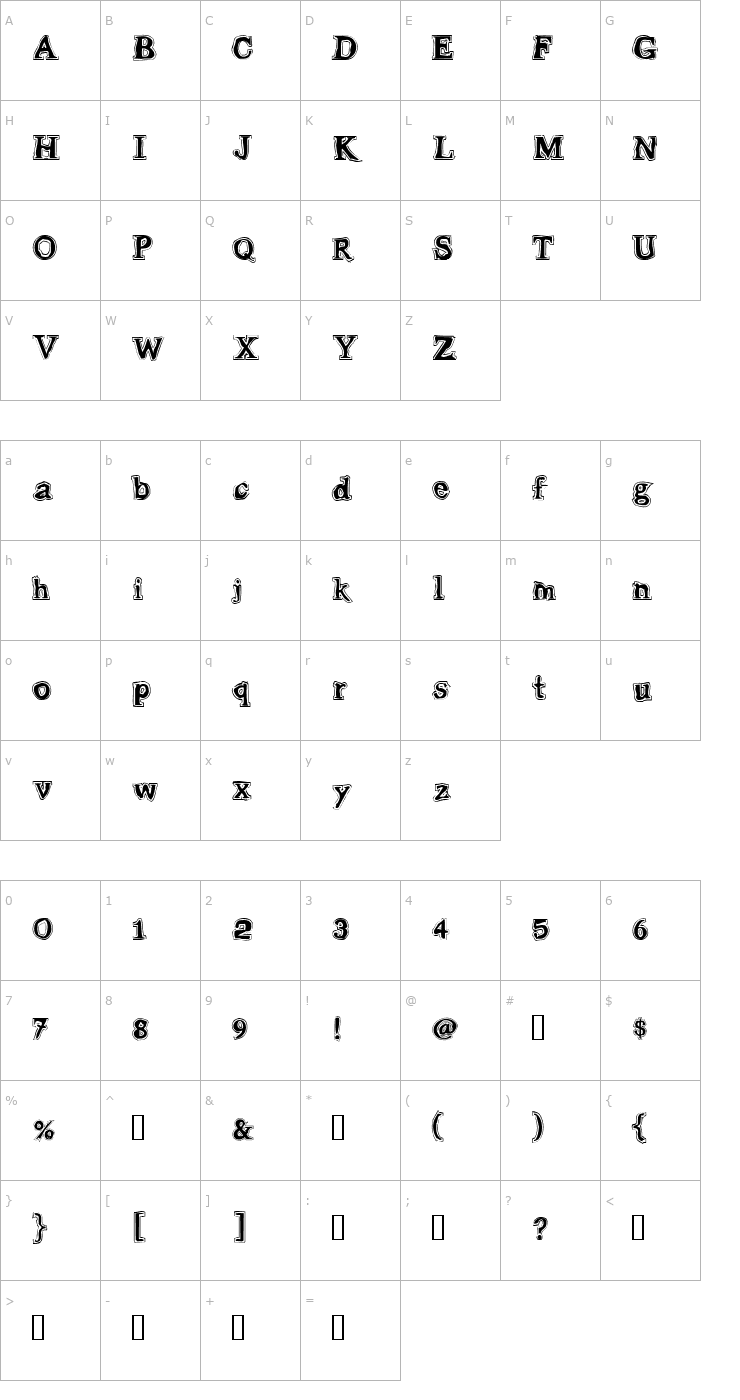 Character Map Gleam Comic Font
