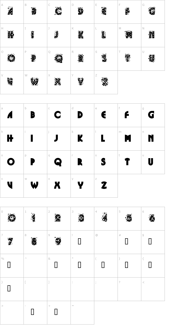 Character Map Glitter Font Font