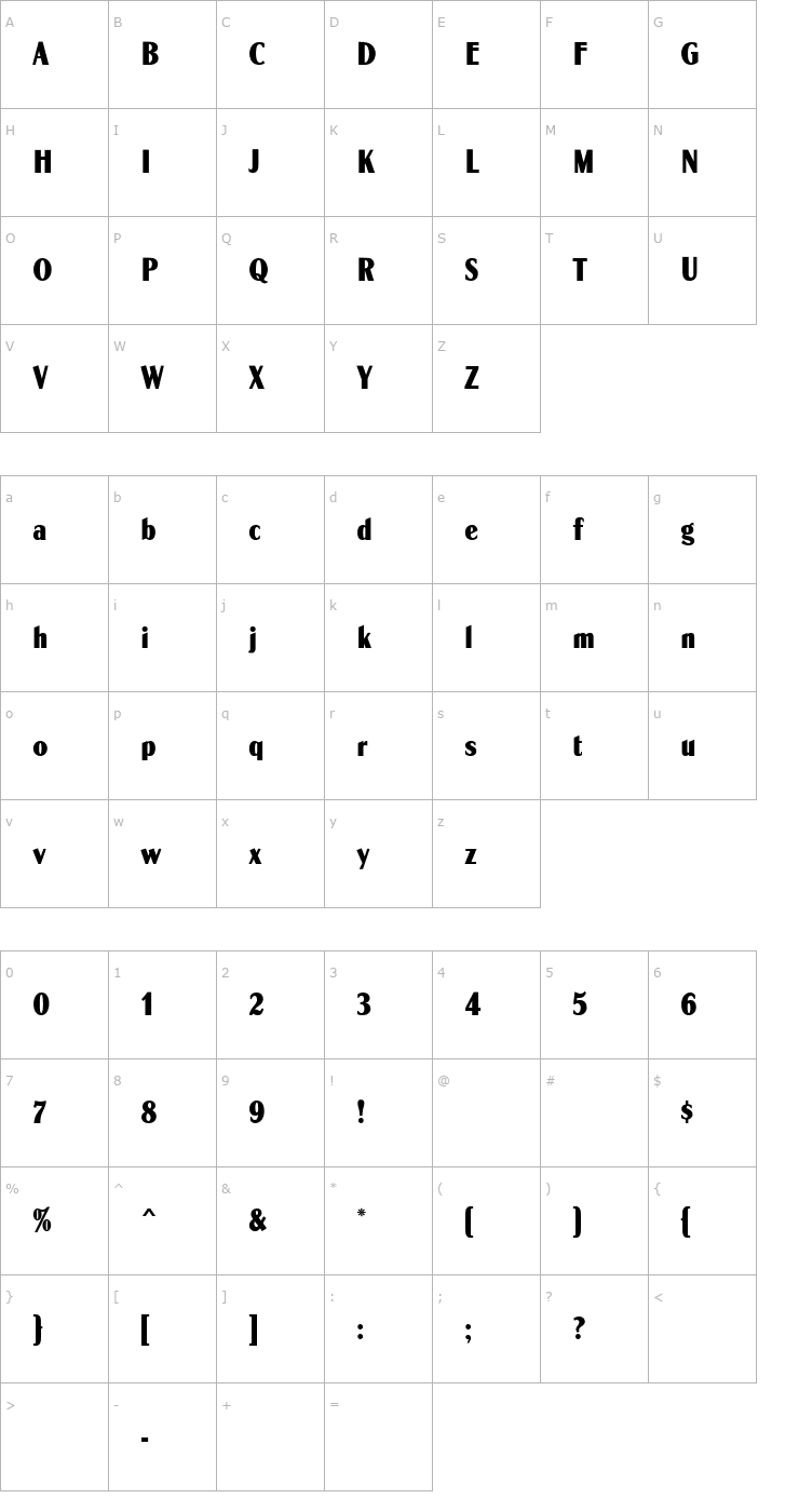 Character Map GlobeGothic MN CondensedBold Font