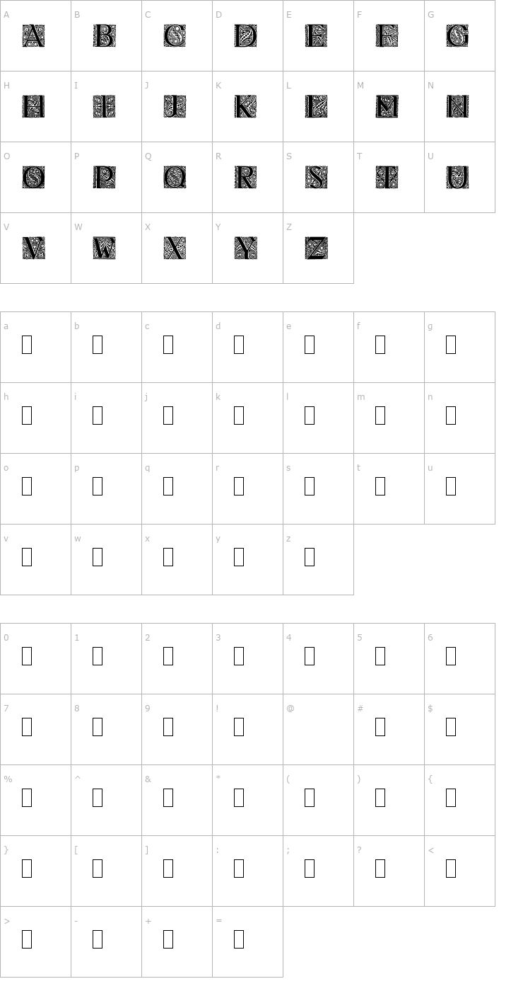 Character Map Glory Caps Font