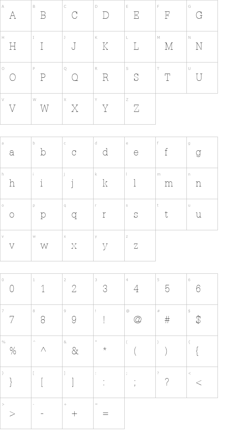 Character Map Glypha35-Thin Font