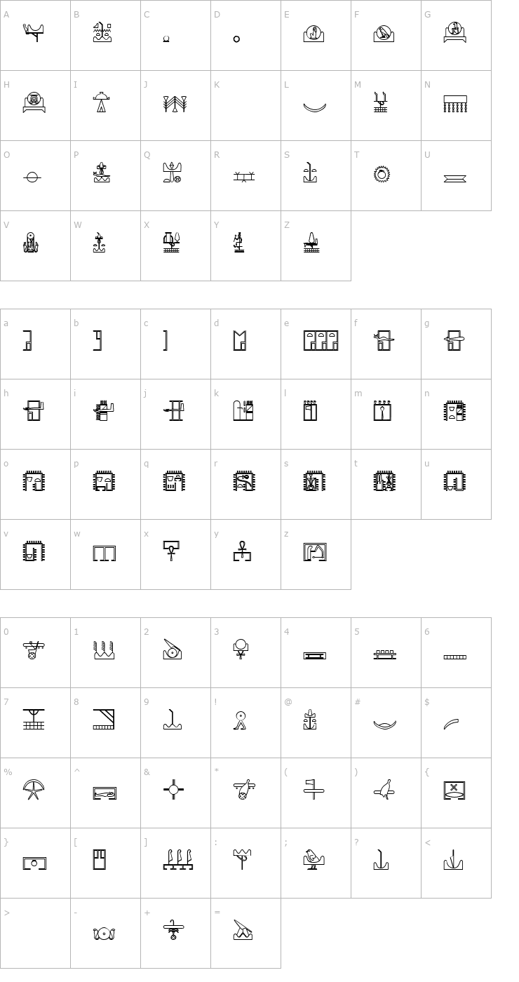 Character Map GlyphExtLibM-Bold Font