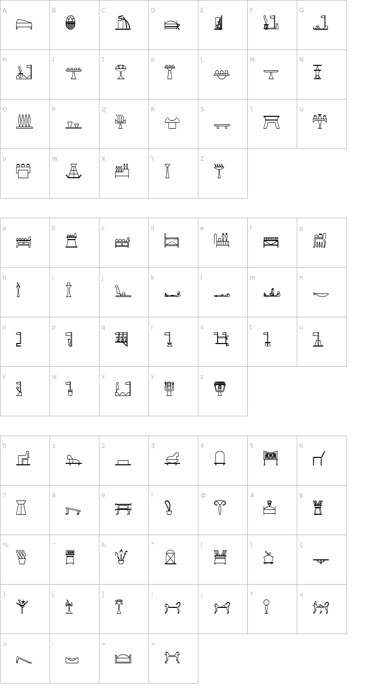 Character Map GlyphExtLibO-Bold Font