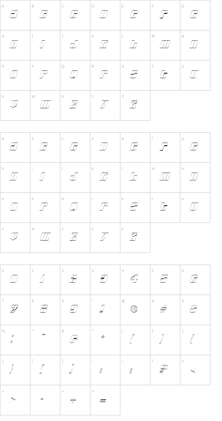 Character Map Glyphic Series Outline Italic Font