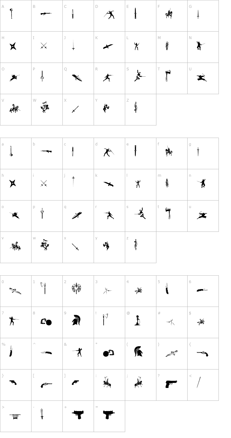 Character Map Gods of War Font