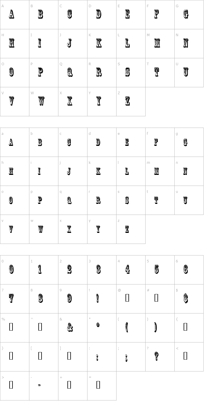 Character Map GoldRushCondensed Font