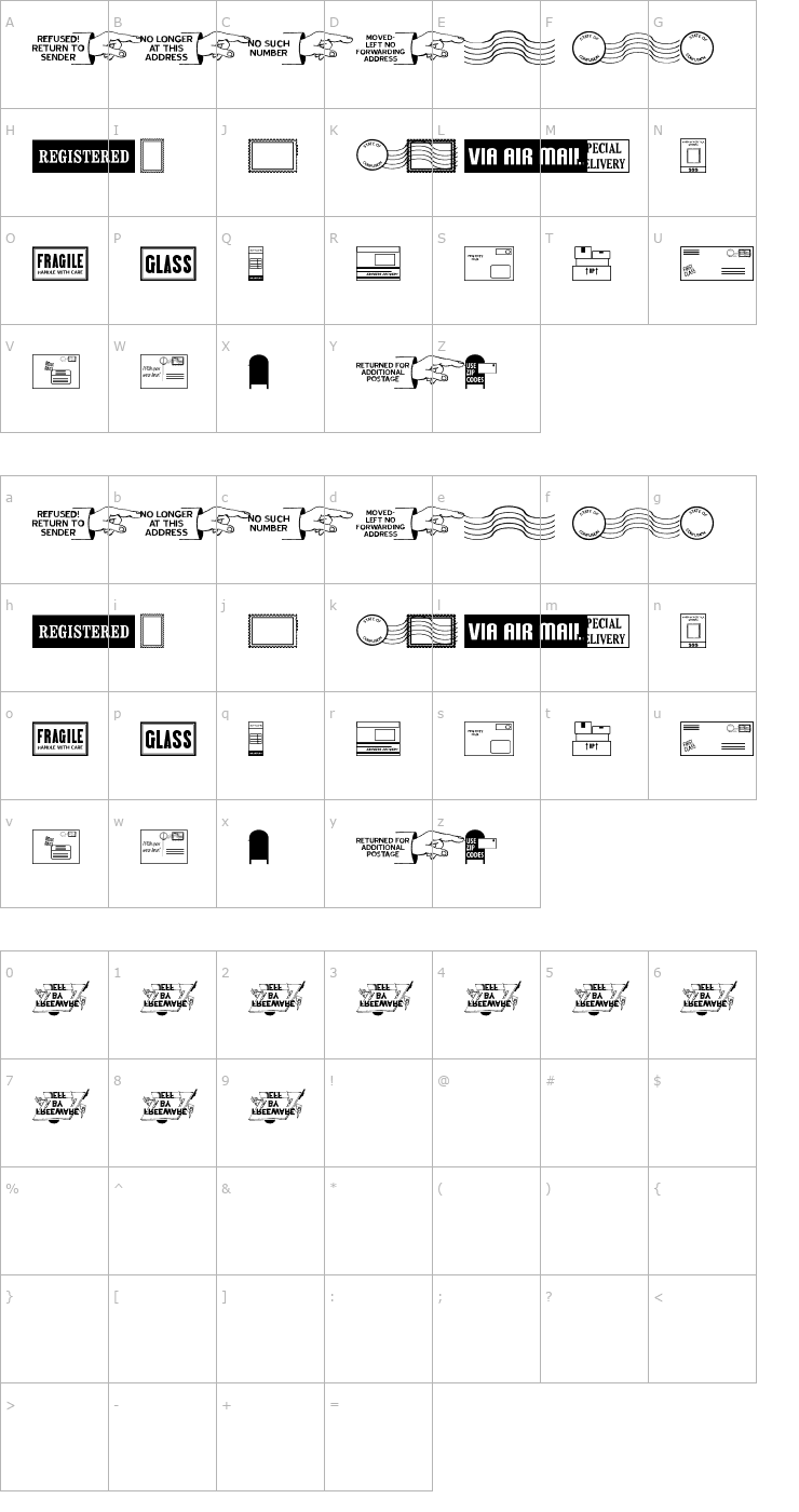 Character Map Gone Postal JL Font
