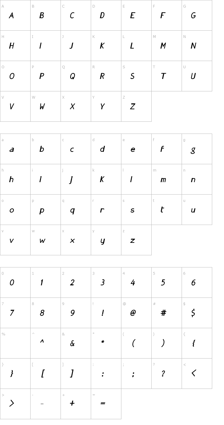 Character Map GonzaPlus-BoldOblique Font
