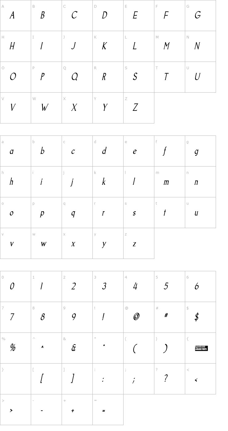 Character Map Goodfish Italic Font