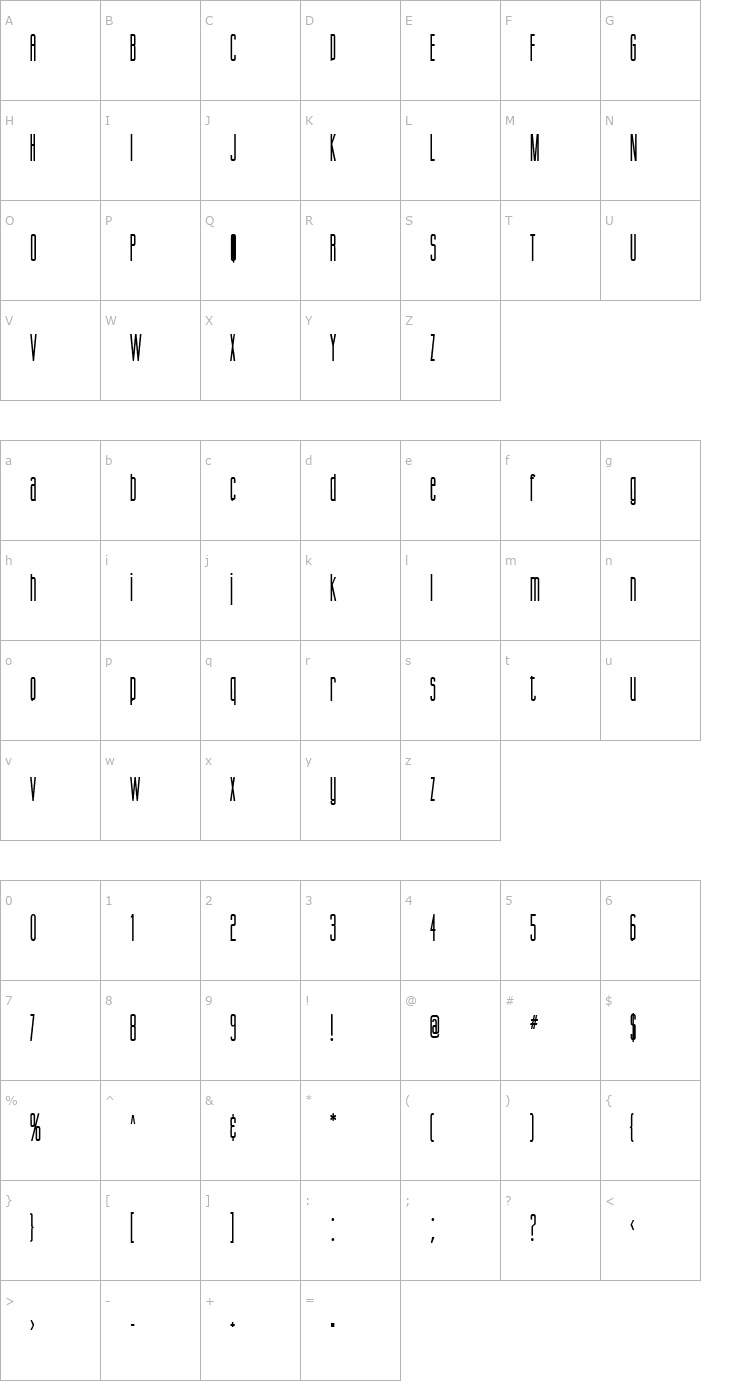 Character Map Gorgio Condensed Bold Font