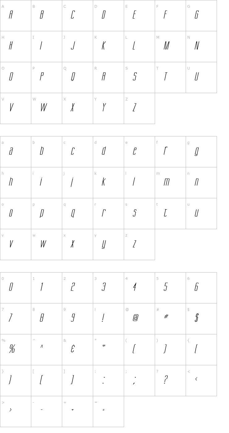 Character Map Gorgio Extended Italic Font