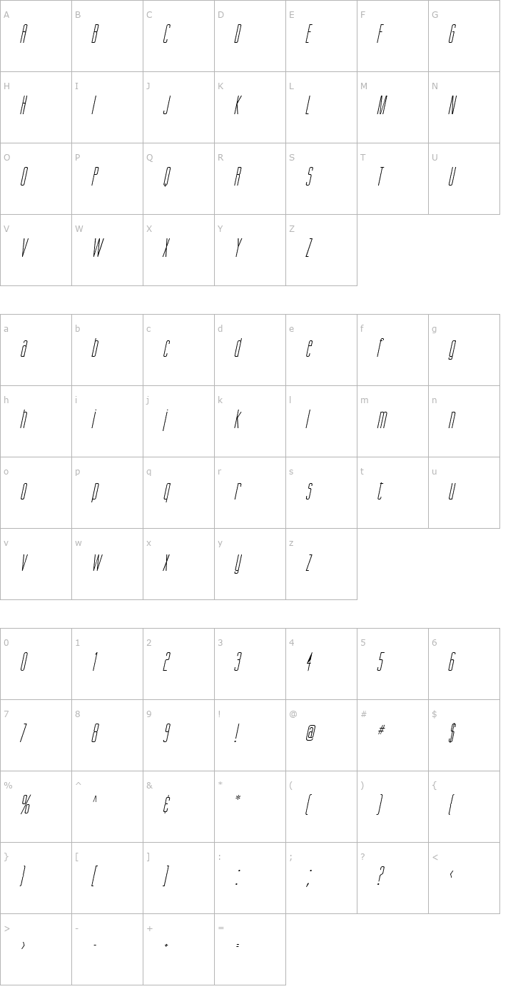 Character Map Gorgio Italic Font