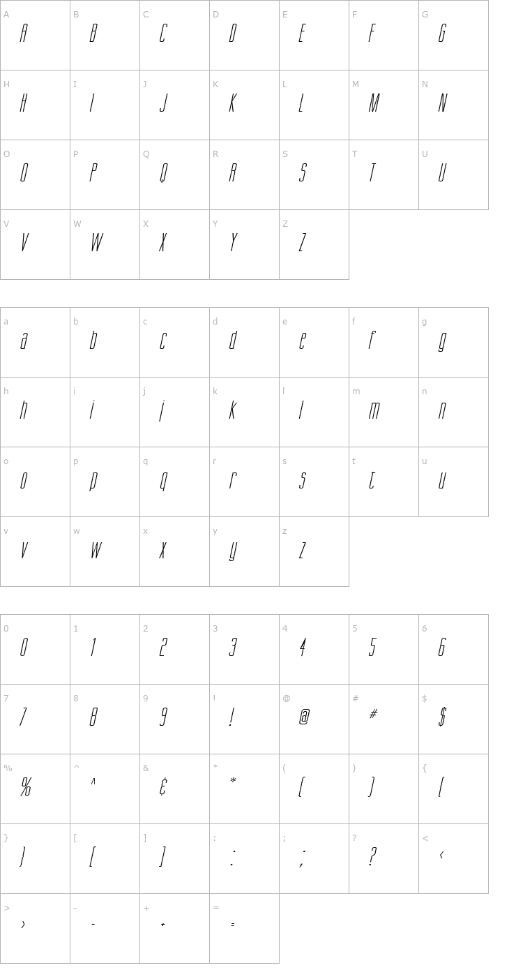 Character Map Gorgio Wide Italic Font