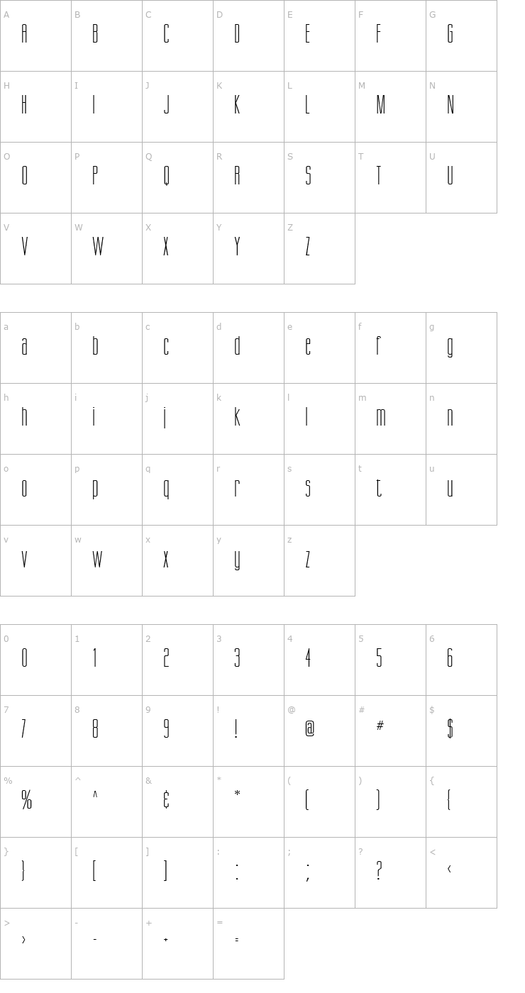 Character Map Gorgio Wide Normal Font