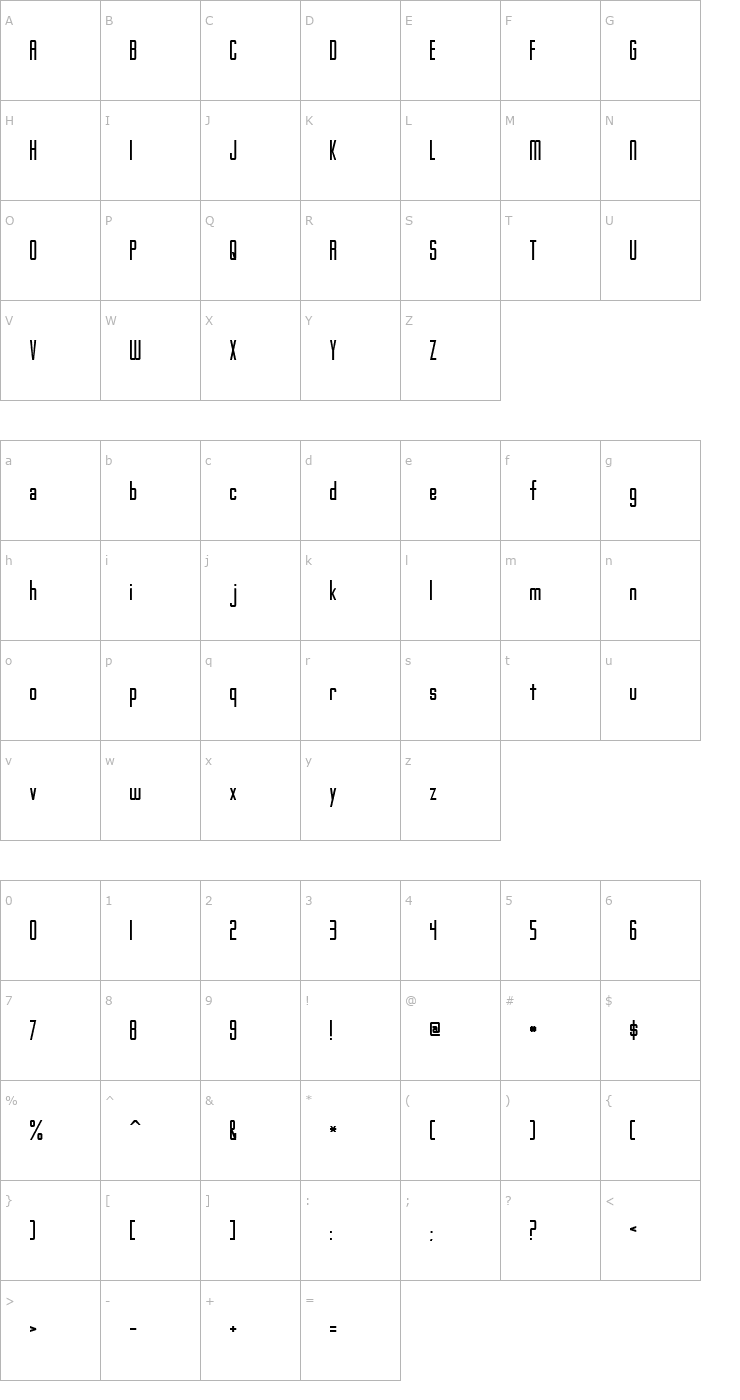 Character Map Gotham Nights Font