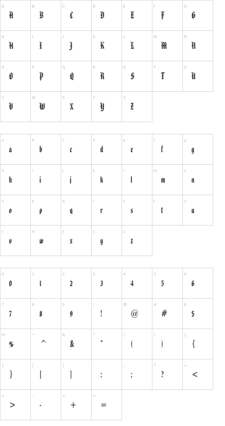 Character Map Gothic 32 Condensed Normal Font