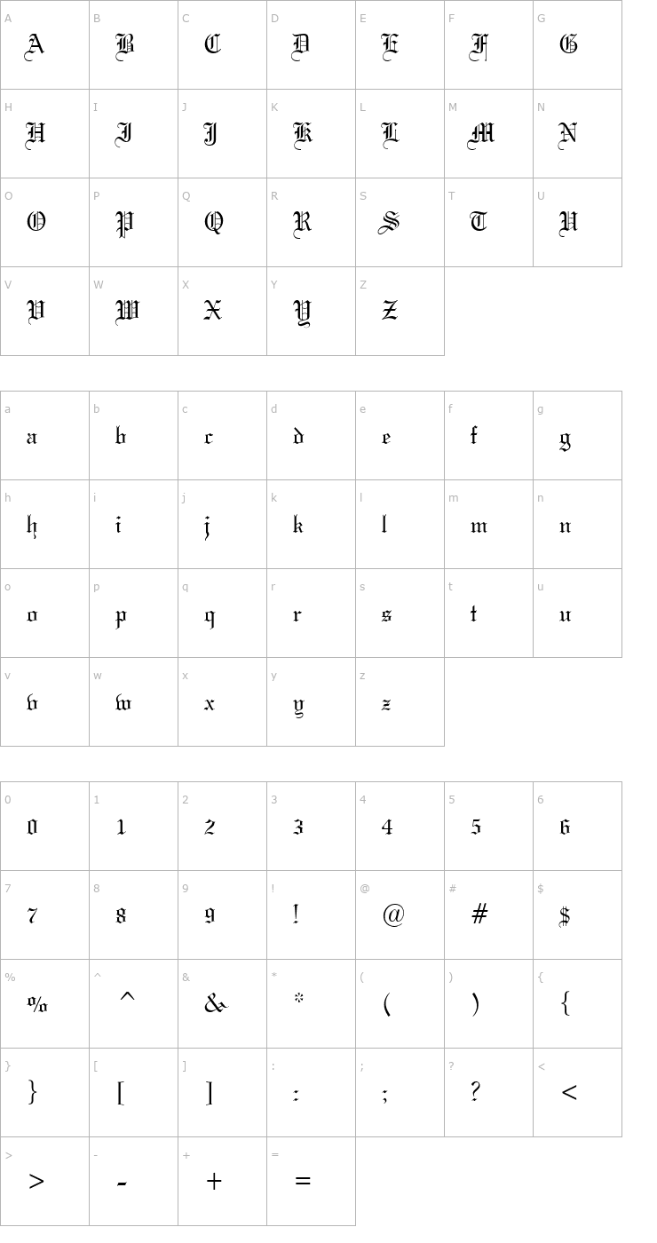 Character Map Gothic 57 Condensed Normal Font