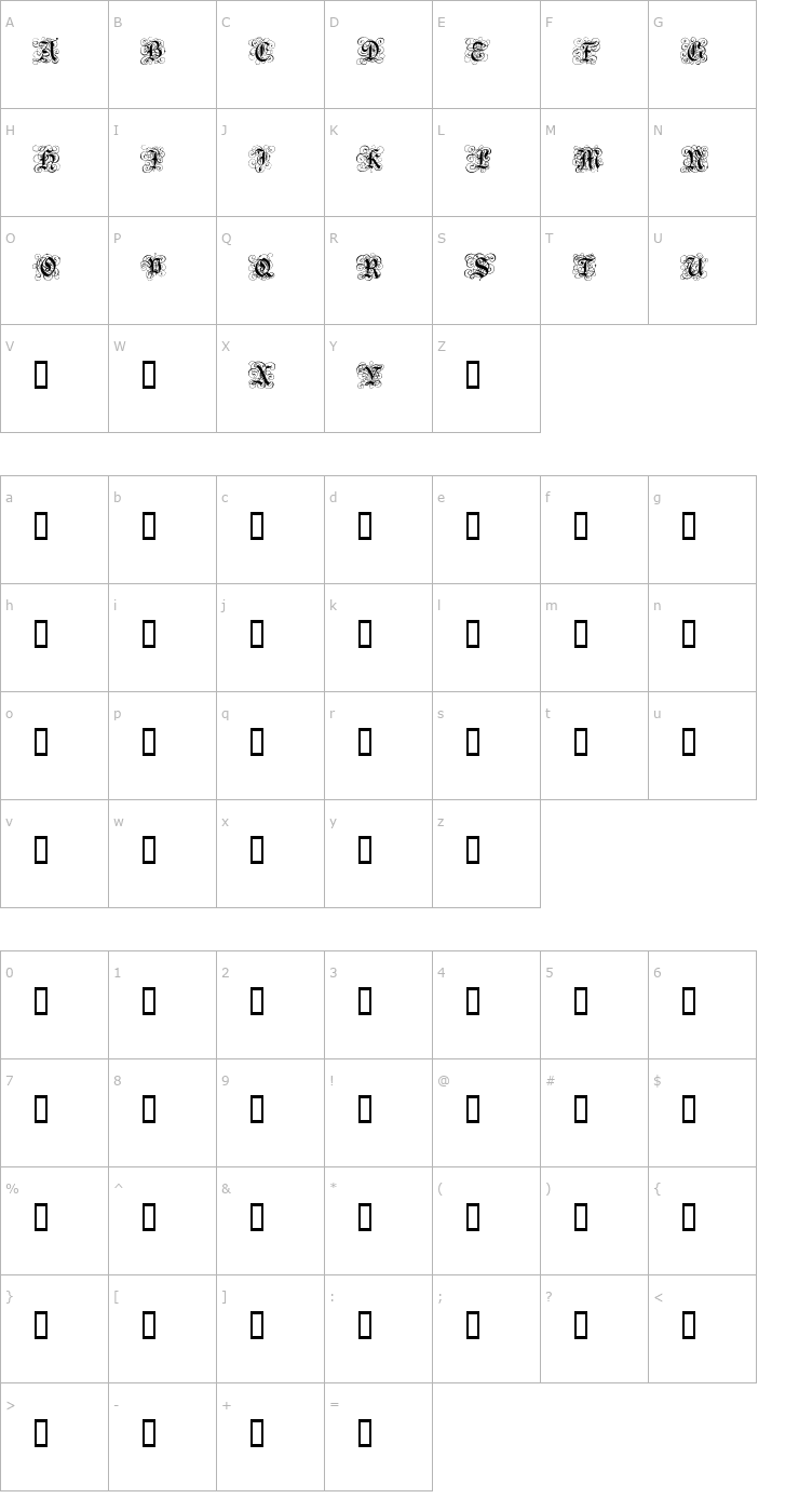 Character Map Gothic Flourish Font