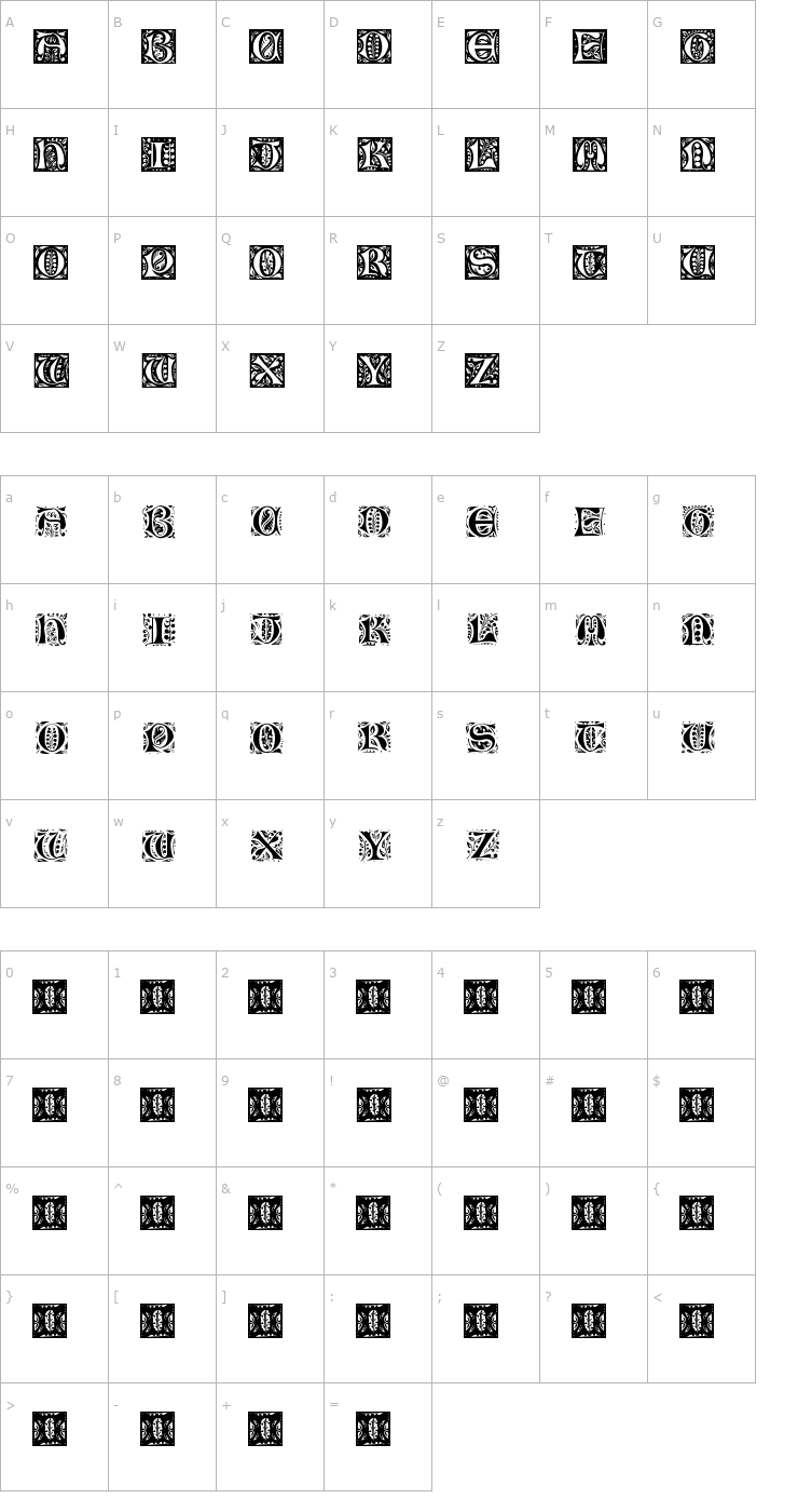 Character Map Gothic Leaf Font