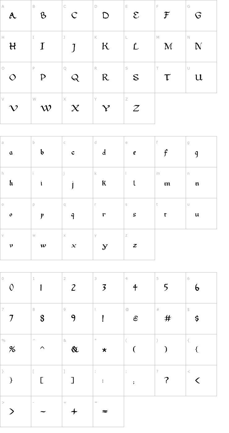 Character Map Gothic Ultra Trendy Font