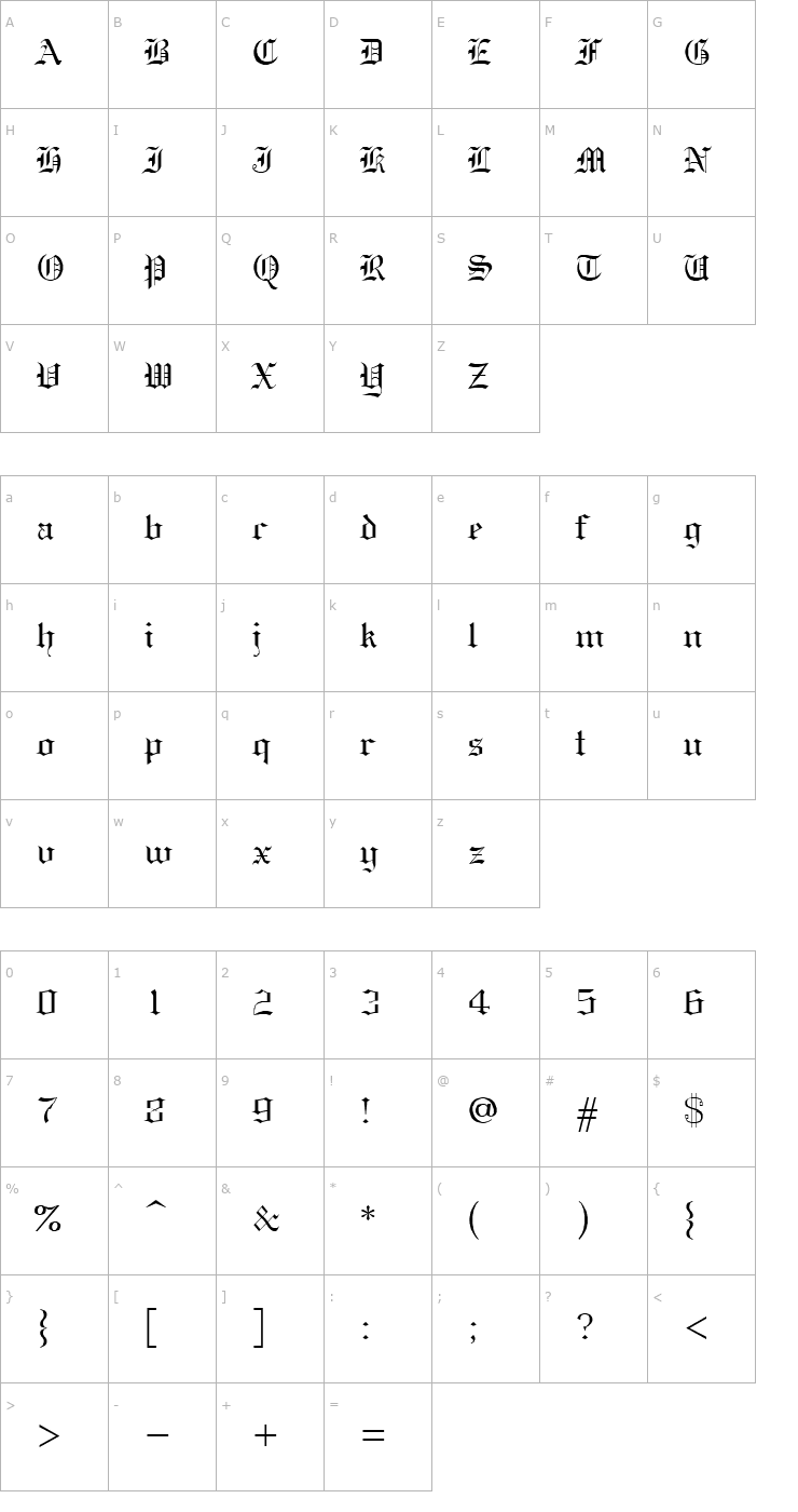 Character Map GothicE Font