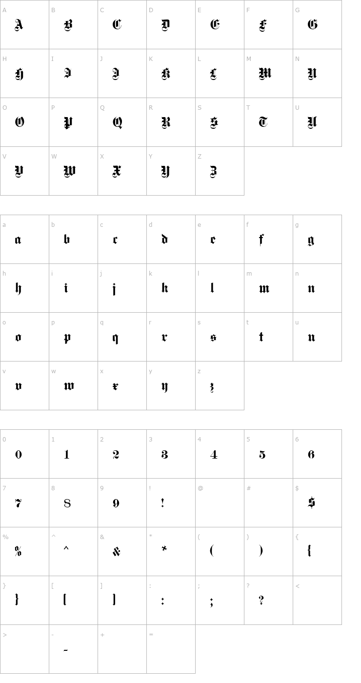 Character Map Gothique MN Font