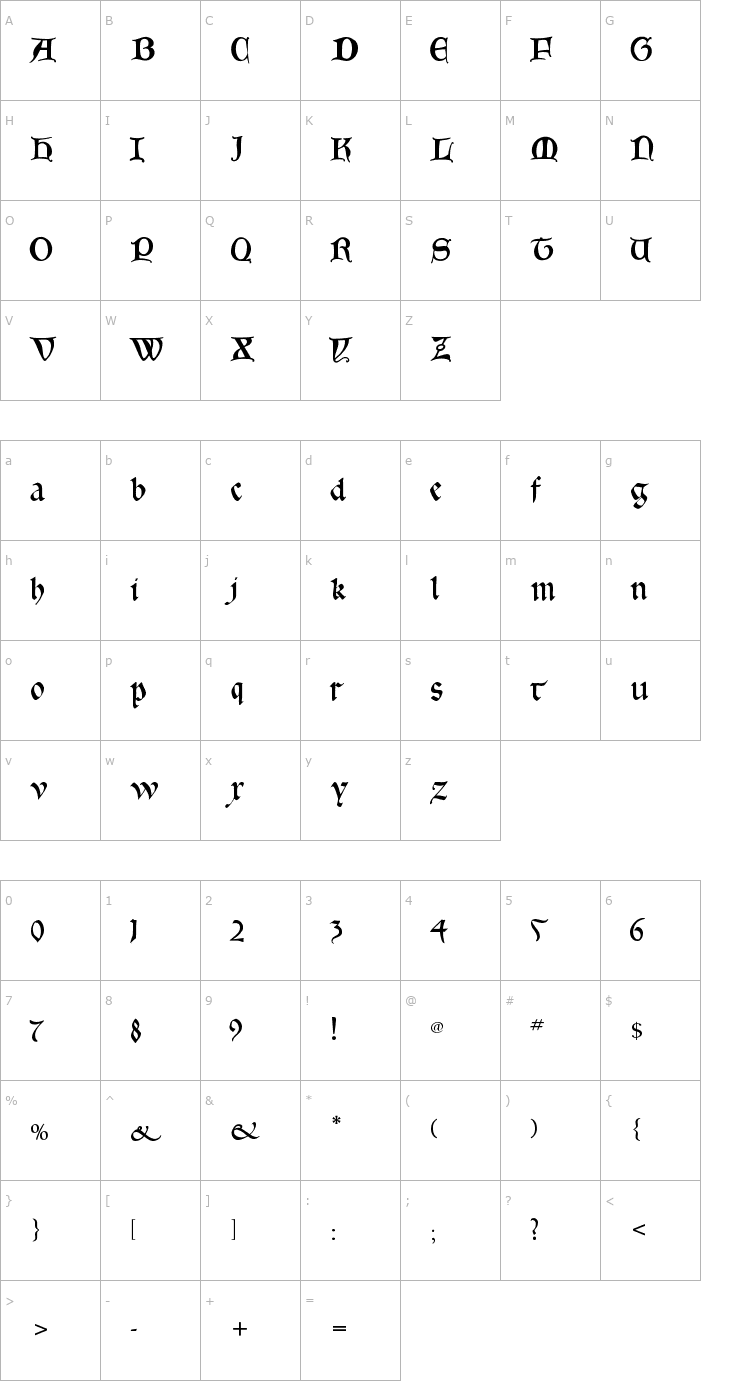 Character Map Gotica Bastard Font