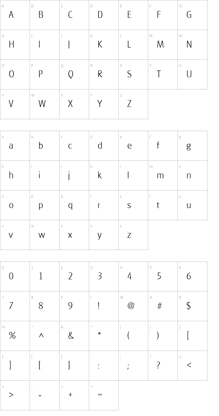 Character Map Goudita Sans Light SF Font