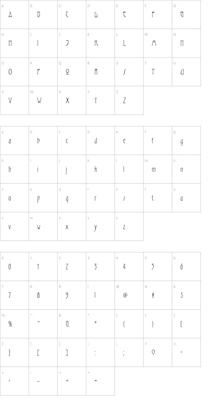 Character Map Gradl Font