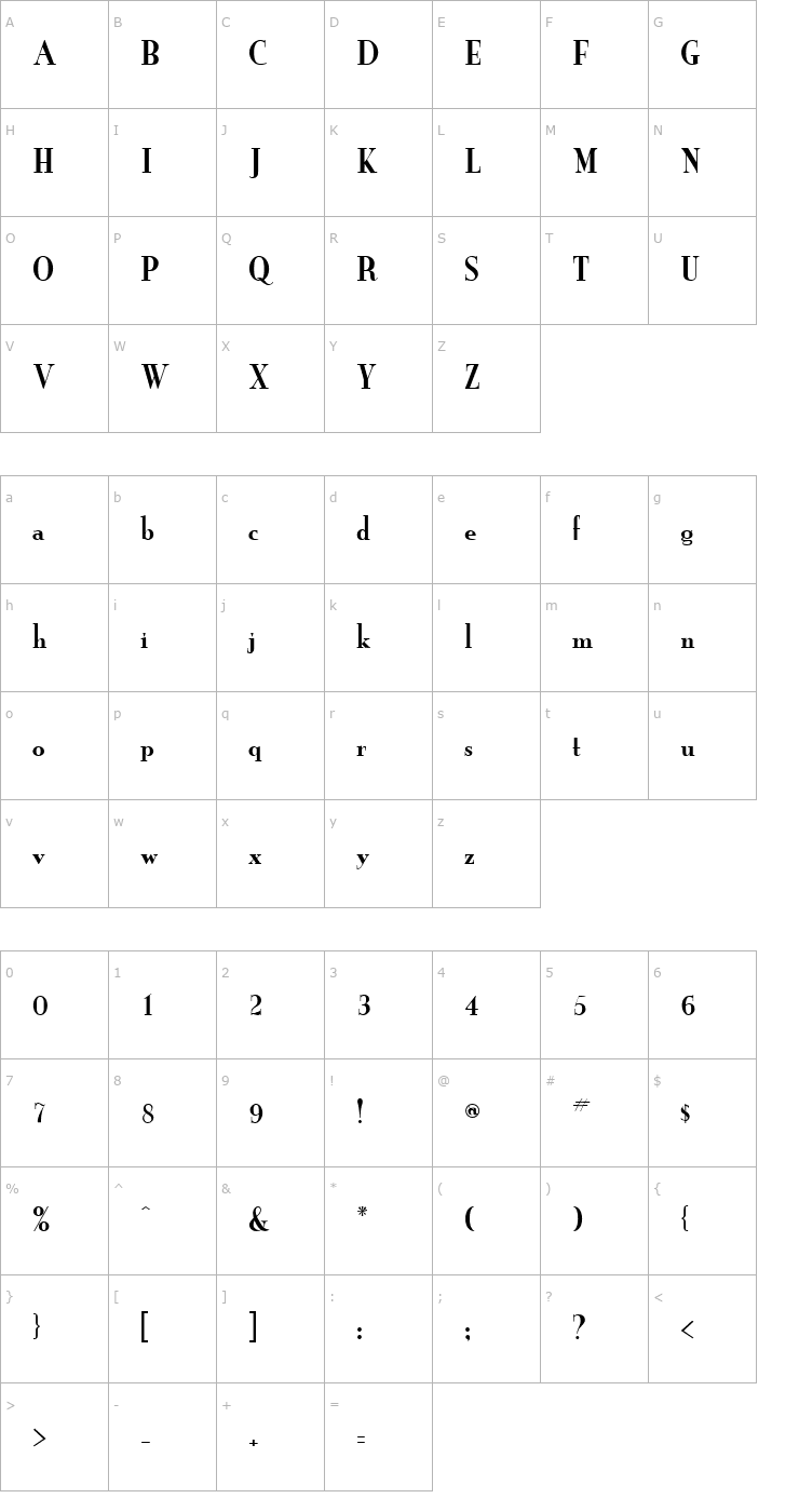 Character Map Grail New Condensed Font