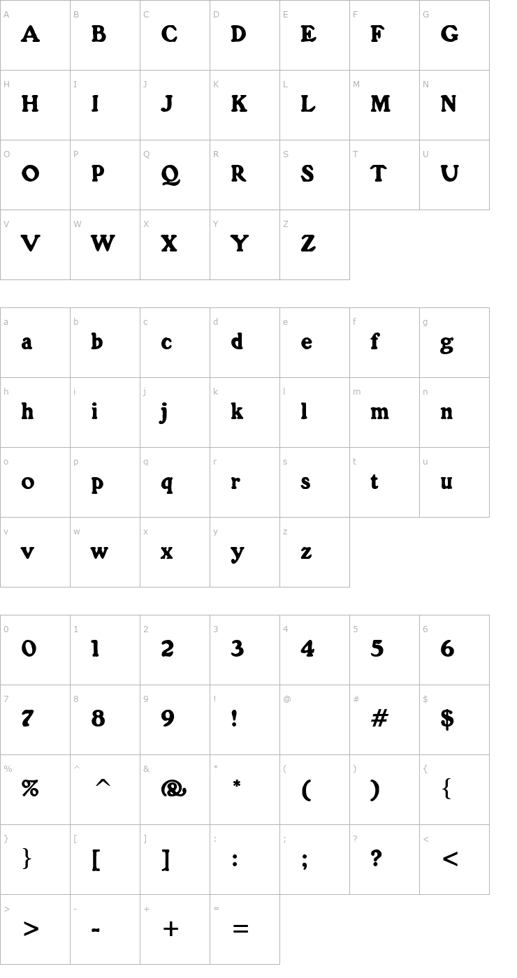 Character Map Grain Font