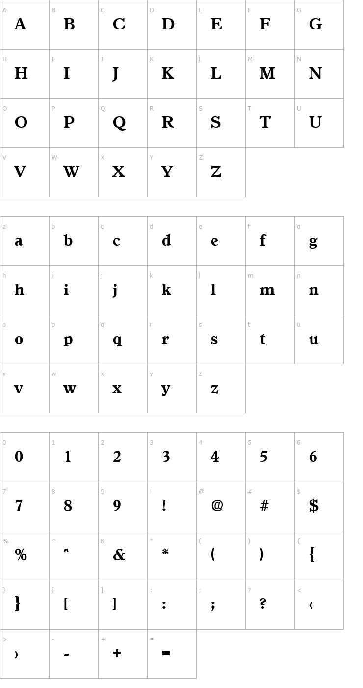 Character Map Granada-Bold Font