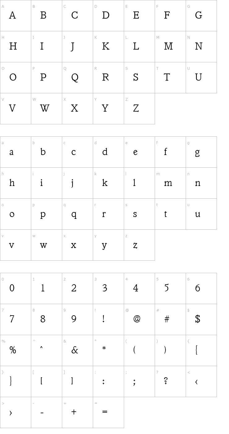 Character Map Granada-Xlight Font