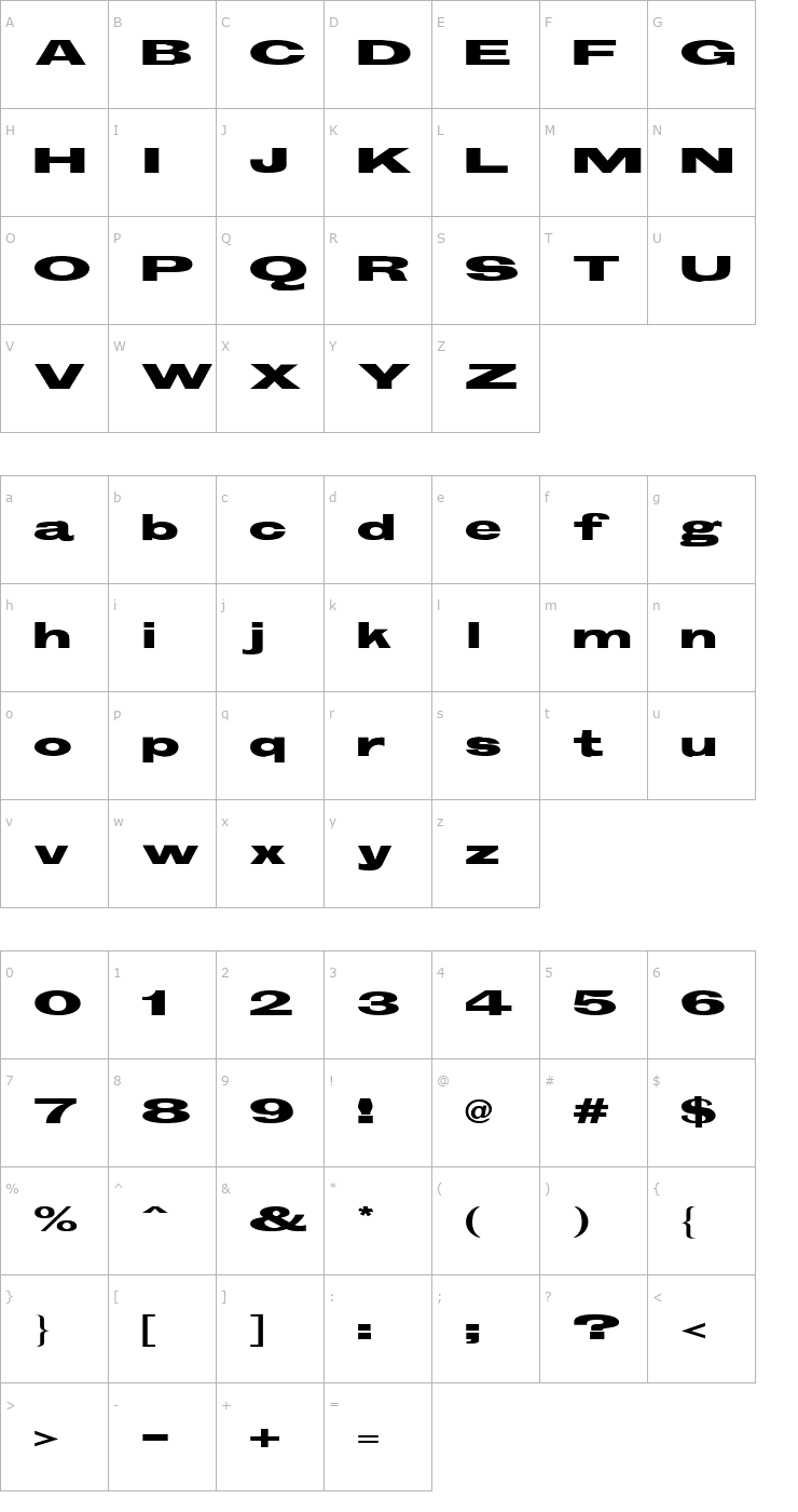 Character Map Granbrook Heavy Font