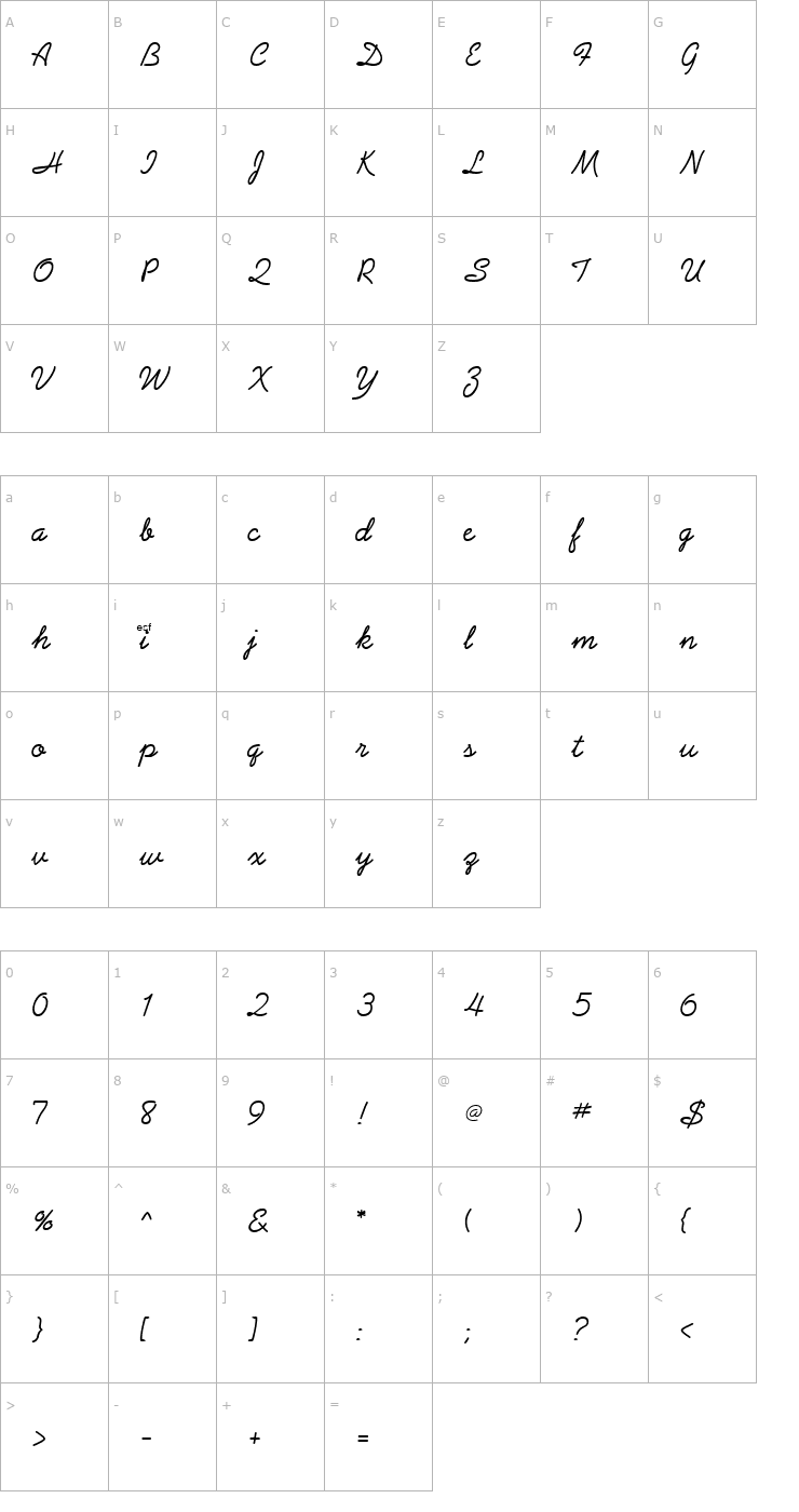 Character Map Grandam Font