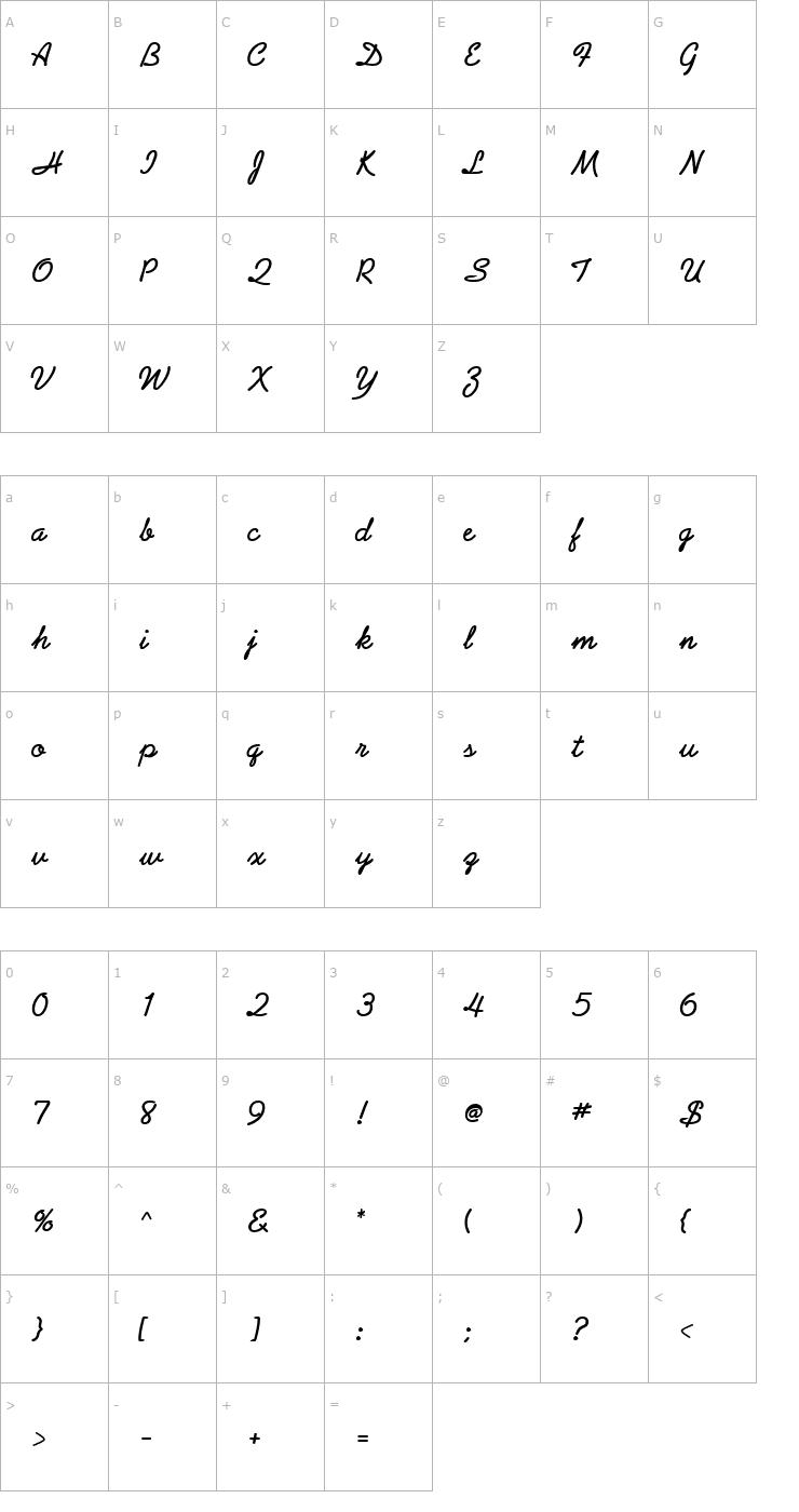 Character Map Grandam Bold Font