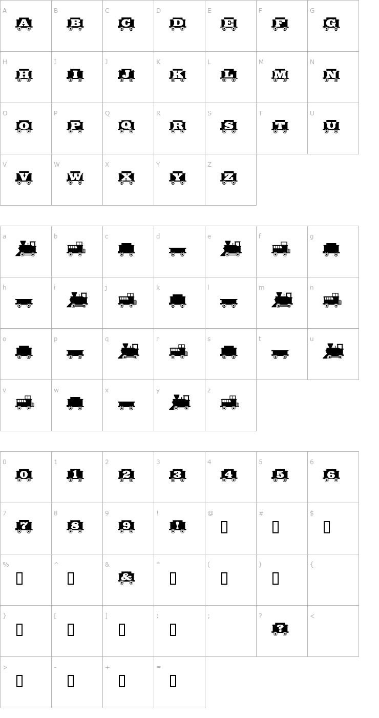 Character Map GrandFunkRR Font